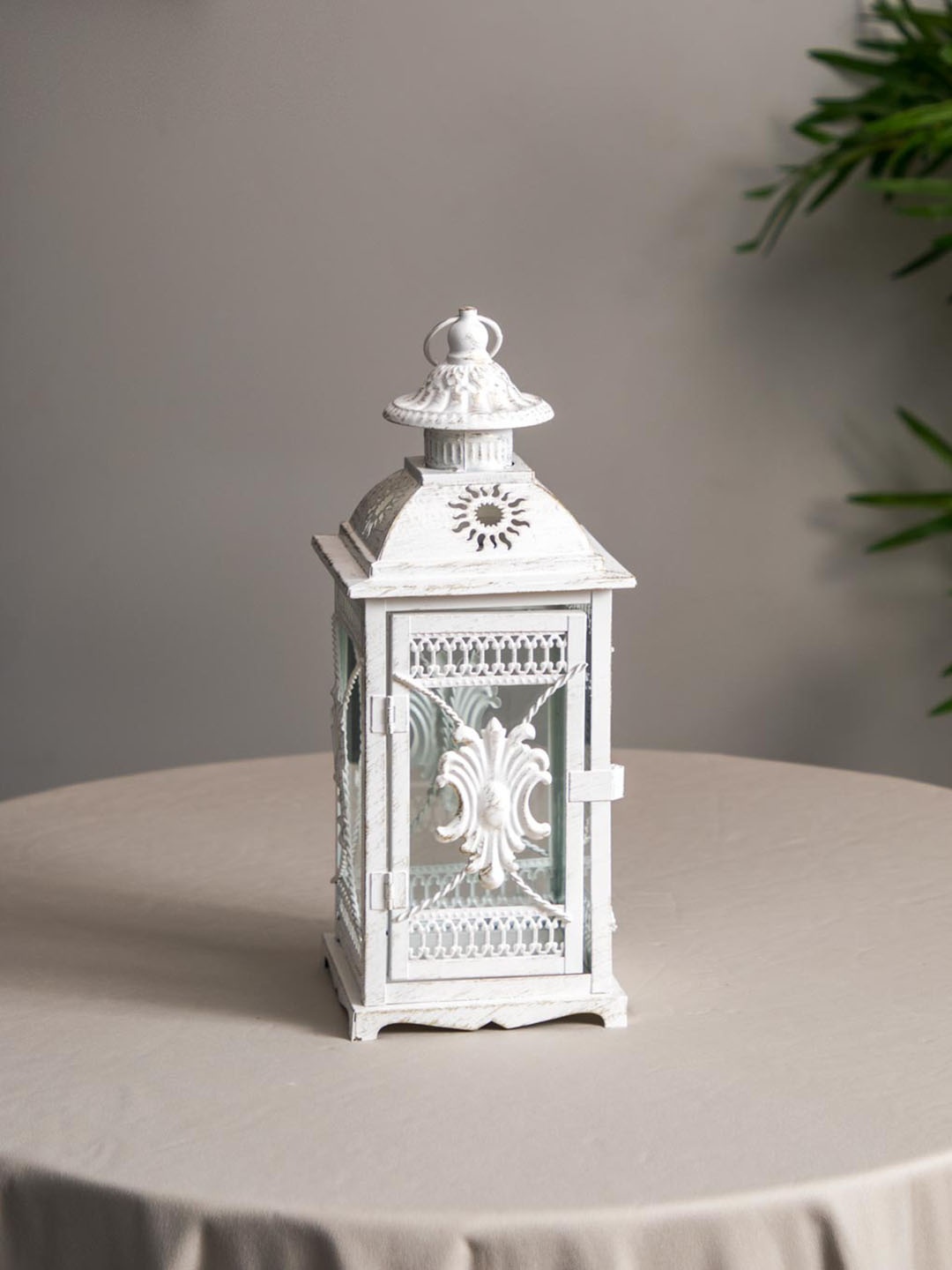 

THEDECORKART White Wooden Lantern Tealight Candle Holder, Off white