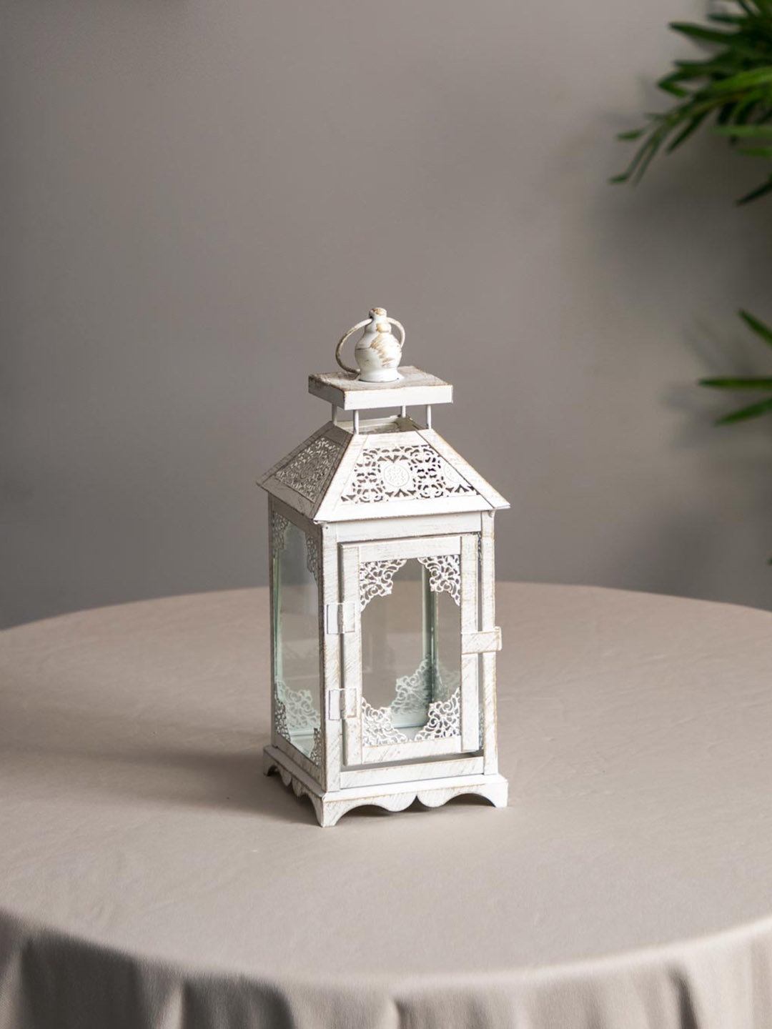 

THEDECORKART White Wooden Lantern Tealight Candle Holder, Off white