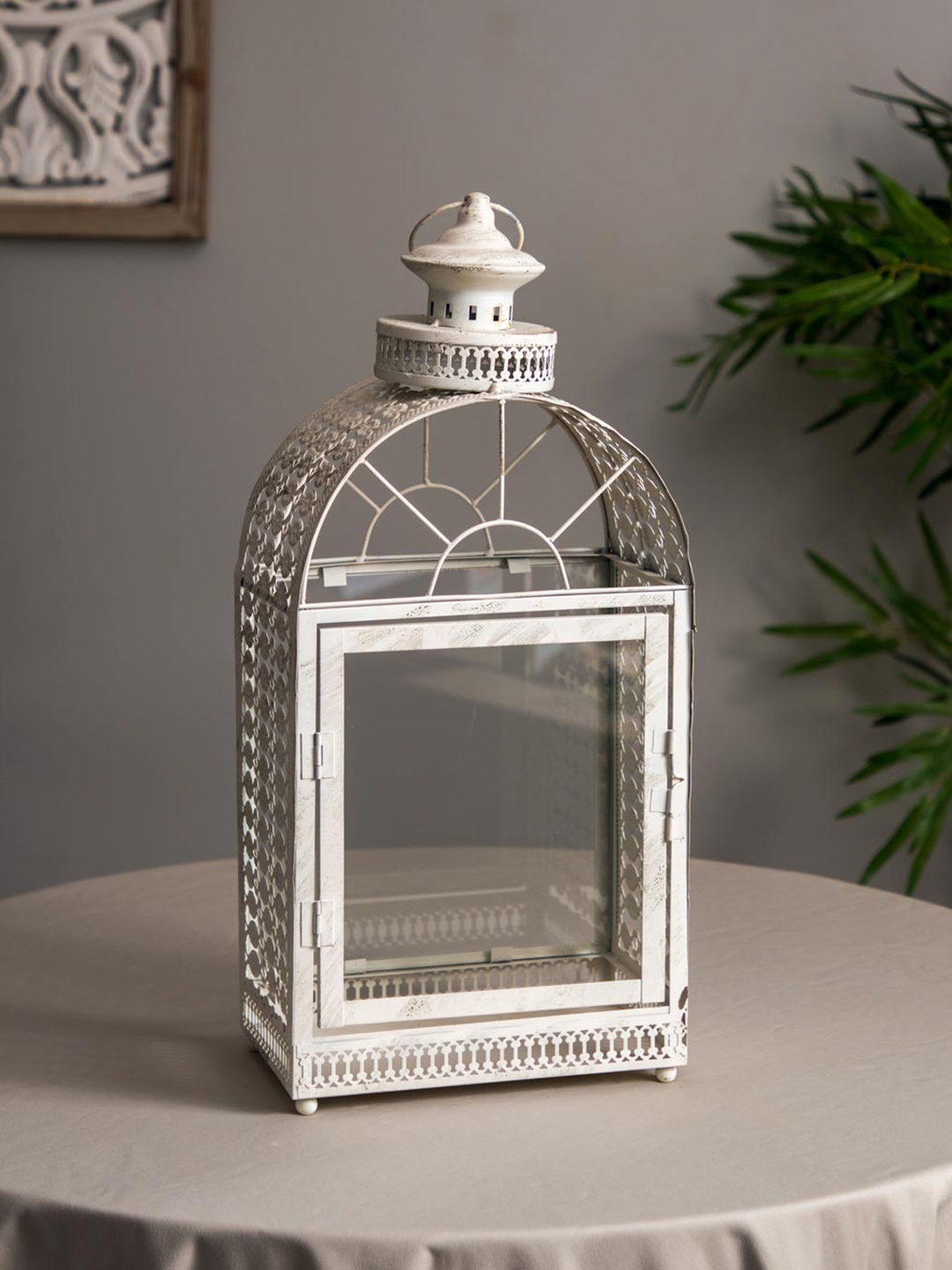

THEDECORKART Off White Wooden Lantern Tealight Candle Holder