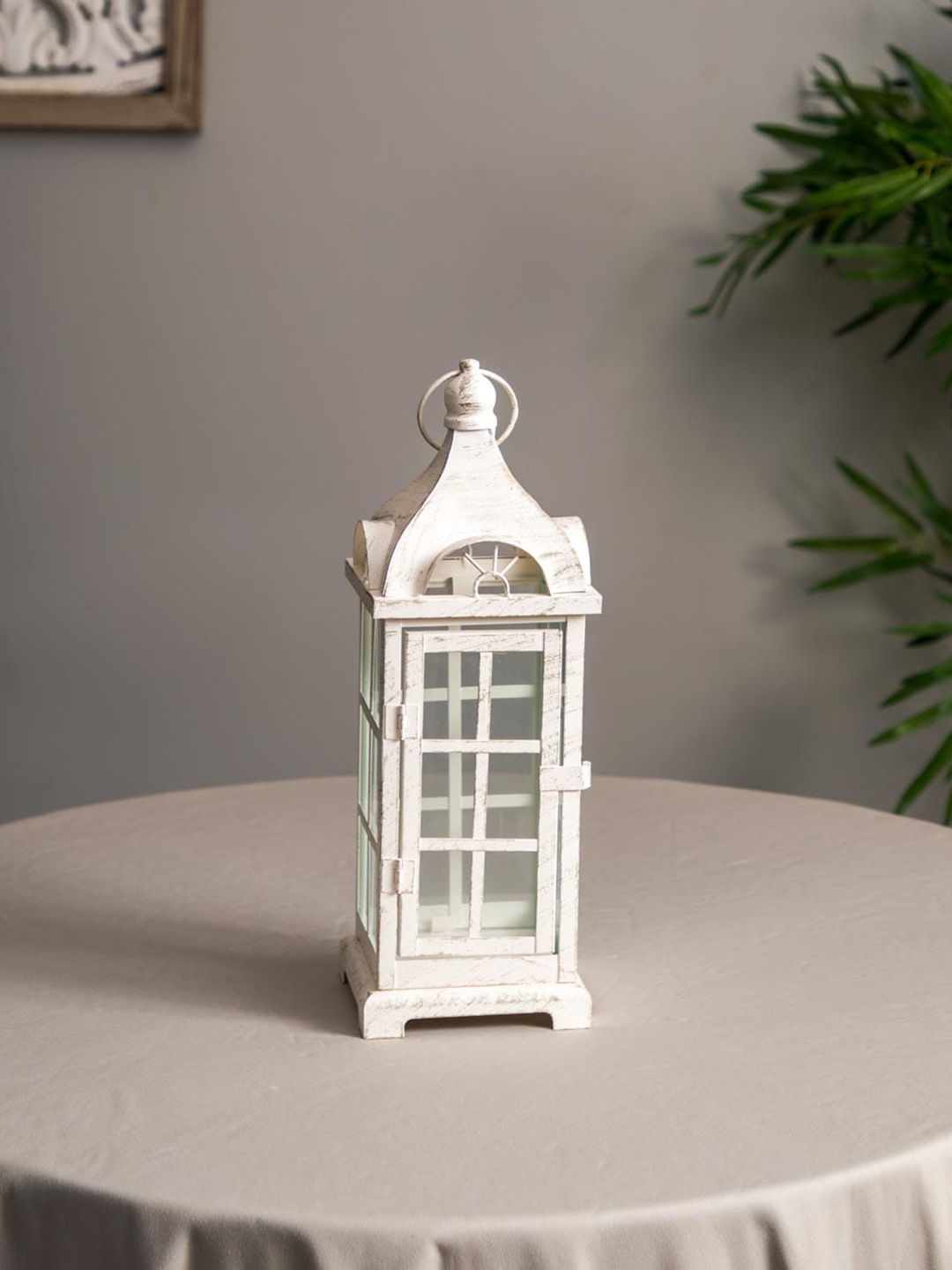 

THEDECORKART White Wooden Hanging Lantern Candle Holder