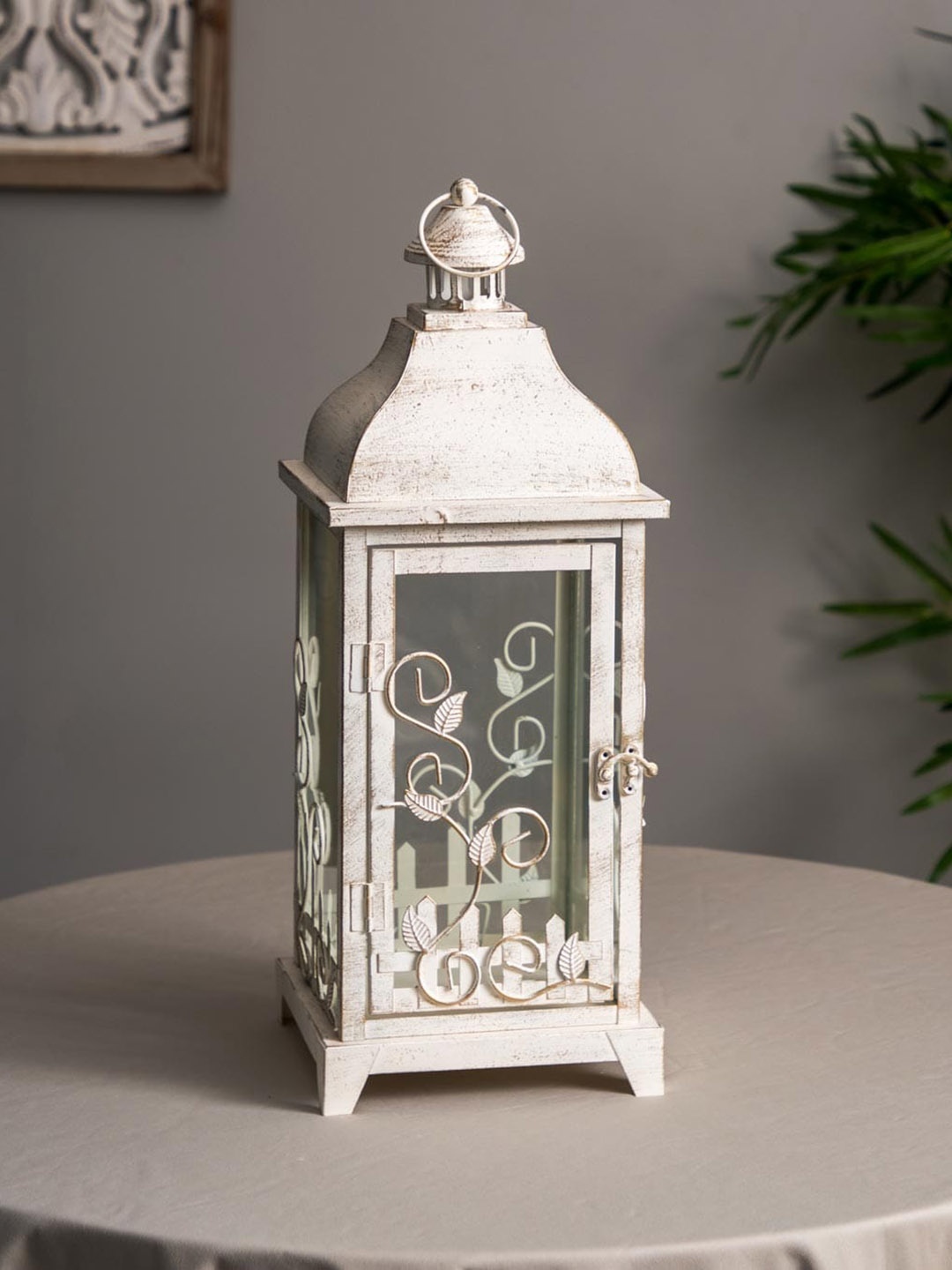 

THEDECORKART White Wooden Lantern Tealight Candle Holder