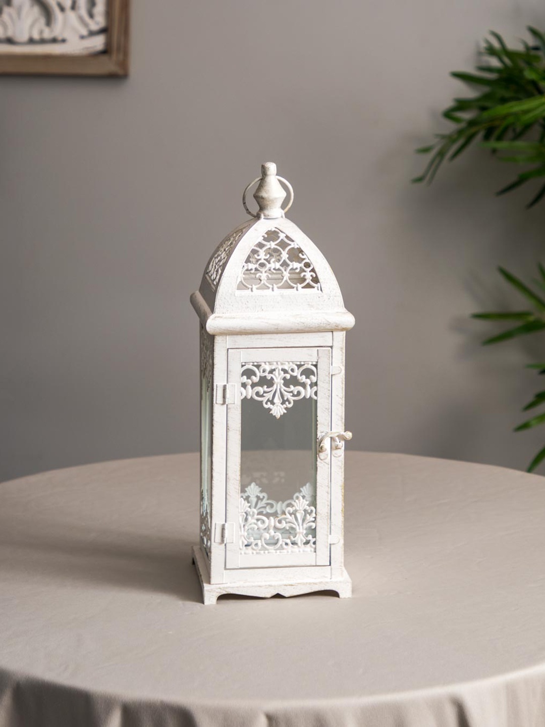 

THEDECORKART White Wooden Lantern Tealight Candle Holder