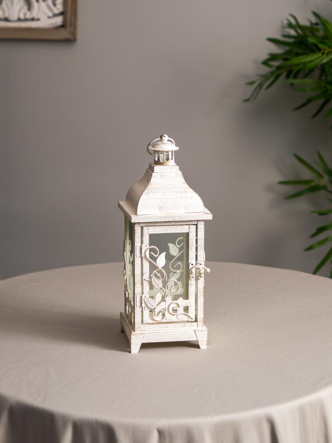 

THEDECORKART White Wooden Lantern Tealight Candle Holder