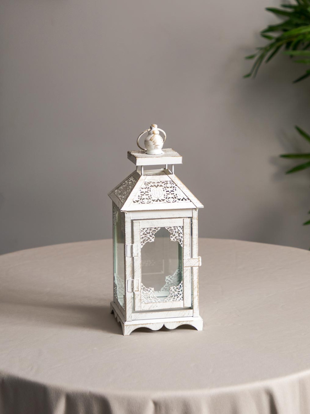 

THEDECORKART White Wooden Lantern Tealight Candle Holder