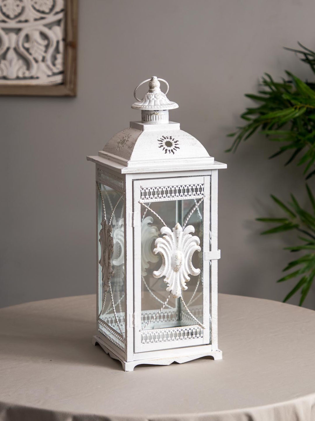 

THEDECORKART White Wood Lantern Tealight Candle Holder