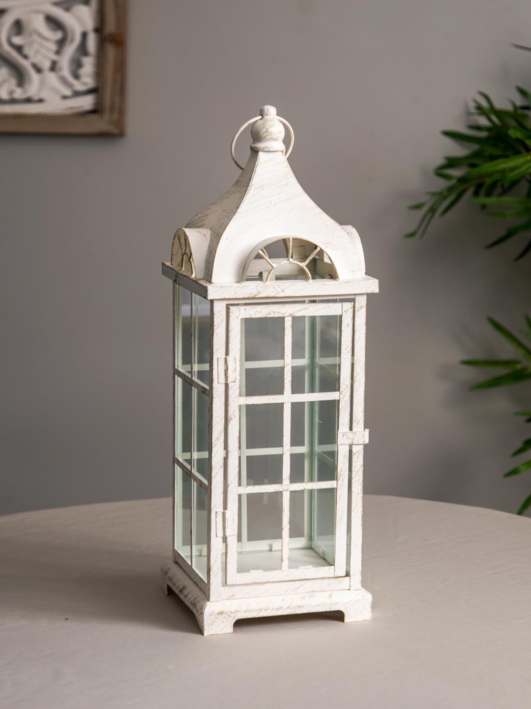 

THEDECORKART White Wood Lantern Tealight Candle Holder