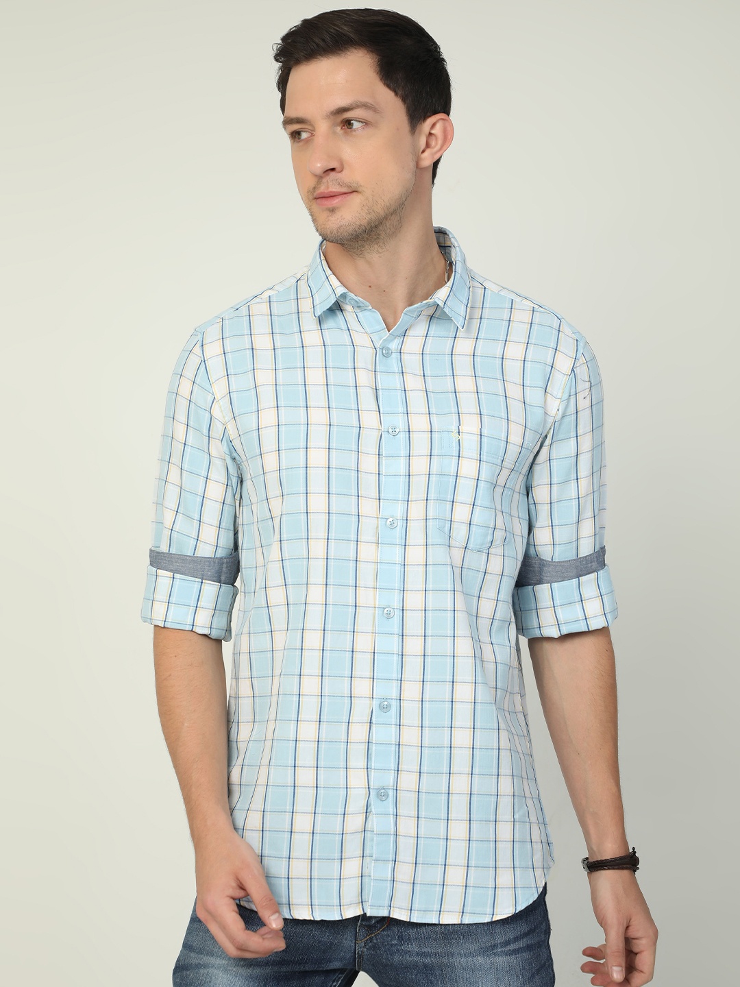 

Classic Polo India Slim Tartan Checks Slim Fit Cotton Casual Shirt, Green