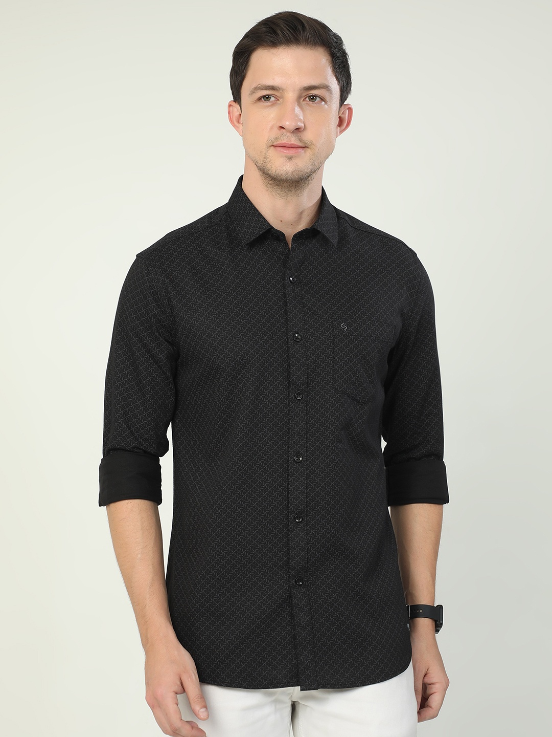 

Classic Polo Micro Ditsy Printed India Slim Fit Opaque Cotton Casual Shirt, Black