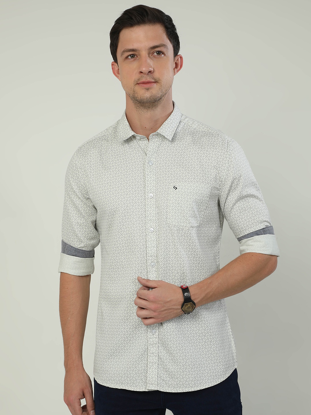 

Classic Polo India Slim Micro Ditsy Printed Cotton Casual Shirt, White