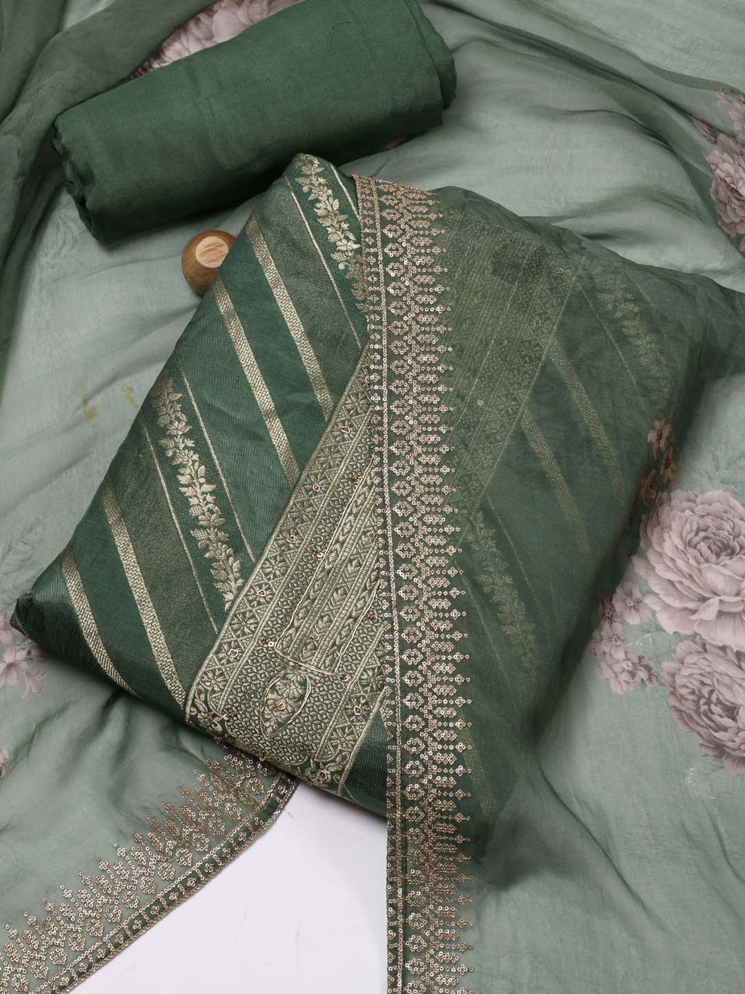

Meena Bazaar Art Silk Unstitched Dress Material, Green