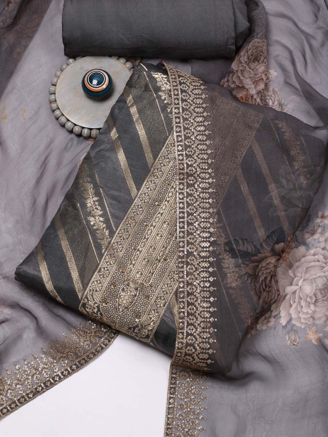 

Meena Bazaar Art Silk Unstitched Dress Material, Grey