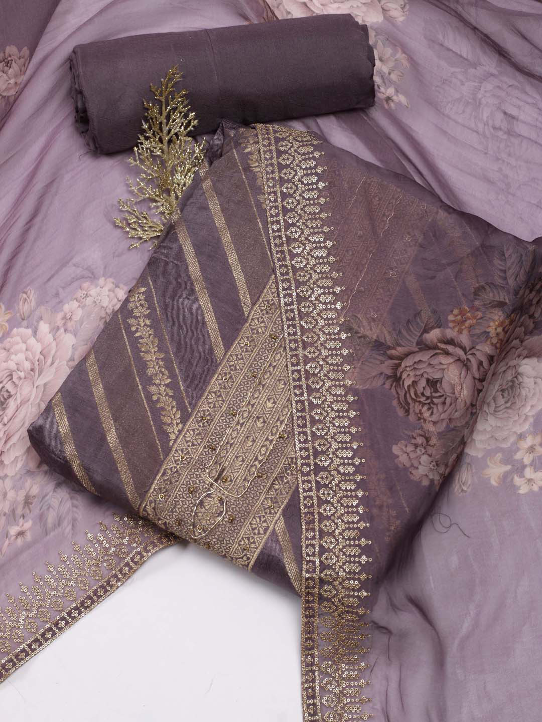 

Meena Bazaar Woven Design Art Silk Unstitched Dress Material, Purple