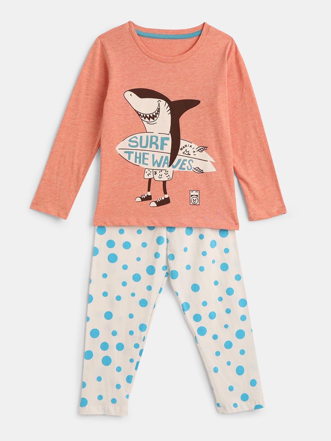 

HERE&NOW Girls Graphic Printed Night Suit, Peach