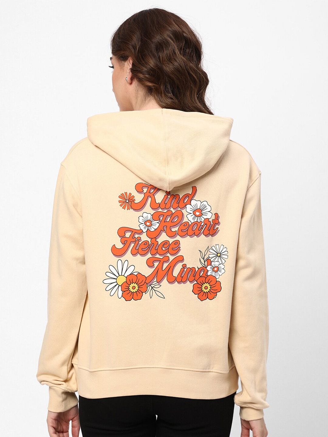 

R&B Graphic Printed Hooded Cotton Pullover Sweatshirt, Beige