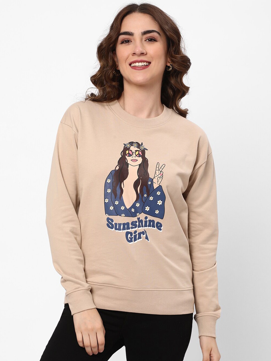 

R&B Graphic Printed Cotton Pullover, Beige