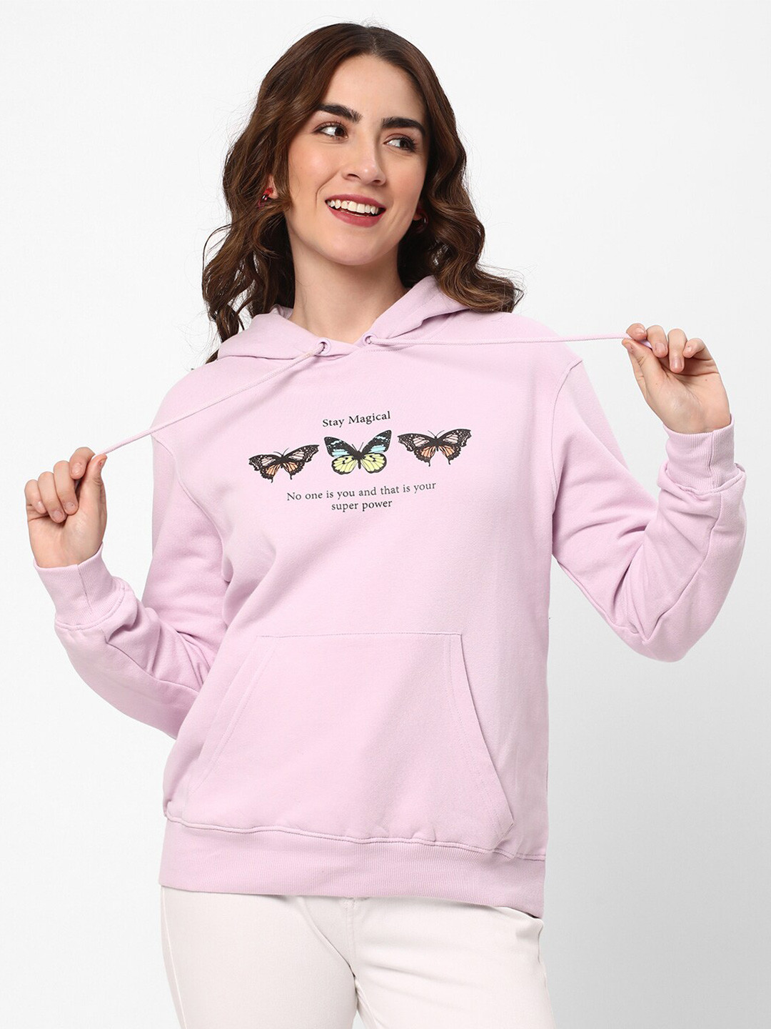 

R&B Graphic Printed Hooded Neck Long Sleeve Cotton Pullover Sweatshirt, Purple