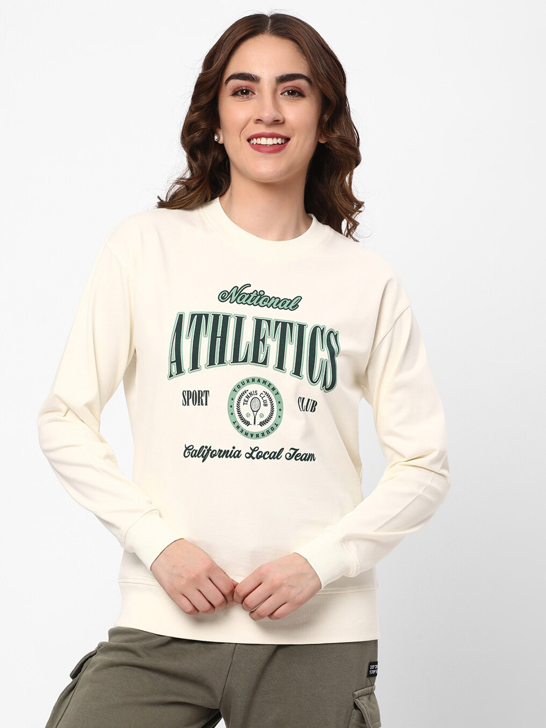 

R&B Typography Printed Cotton Pullover Sweatshirt, Cream