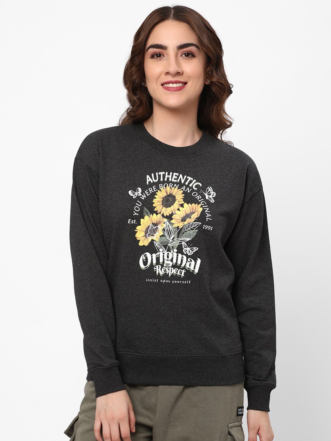 

R&B Typography Printed Cotton Pullover, Charcoal