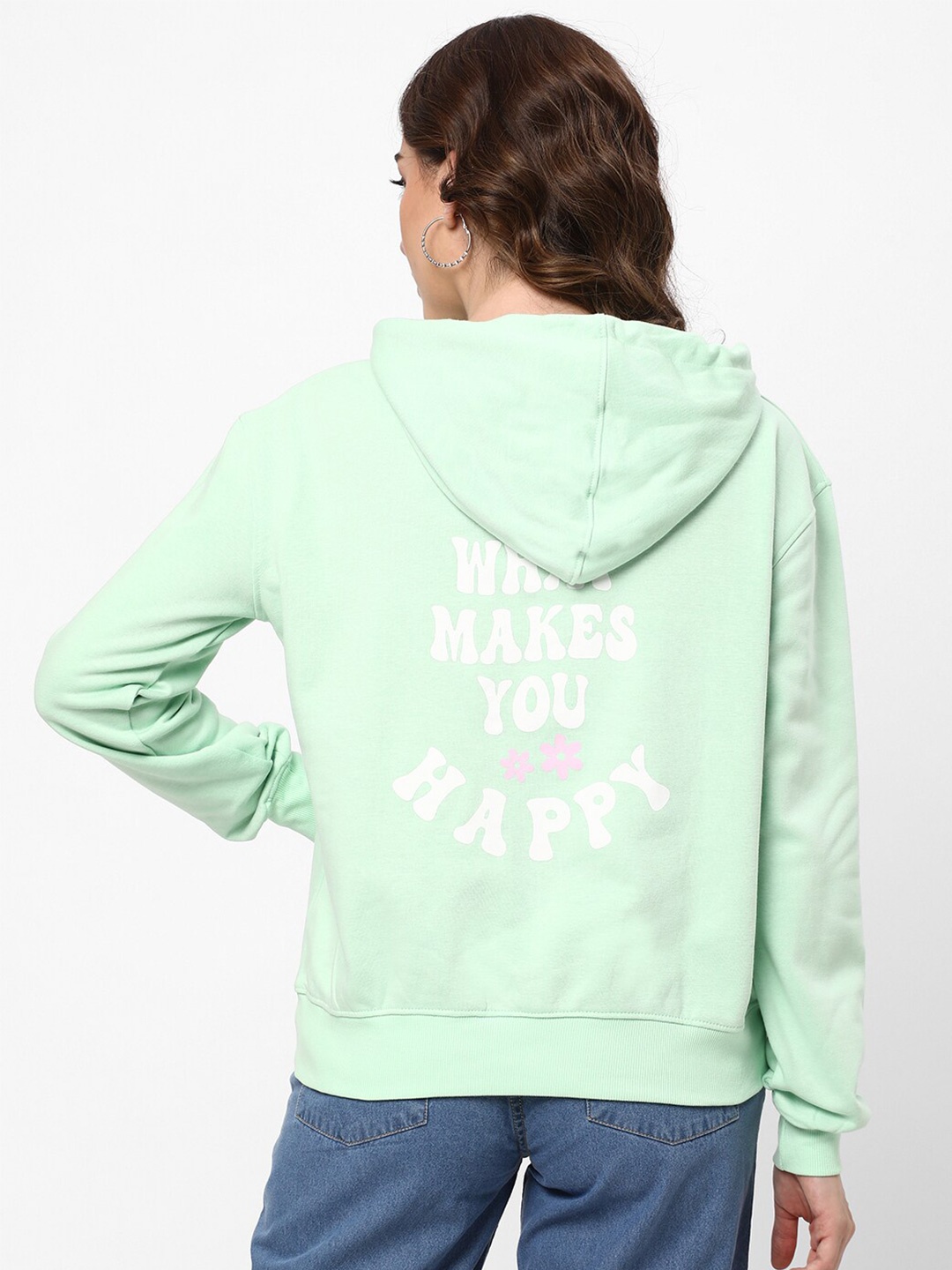 

R&B Typography Printed Hooded Cotton Sweatshirt, Green