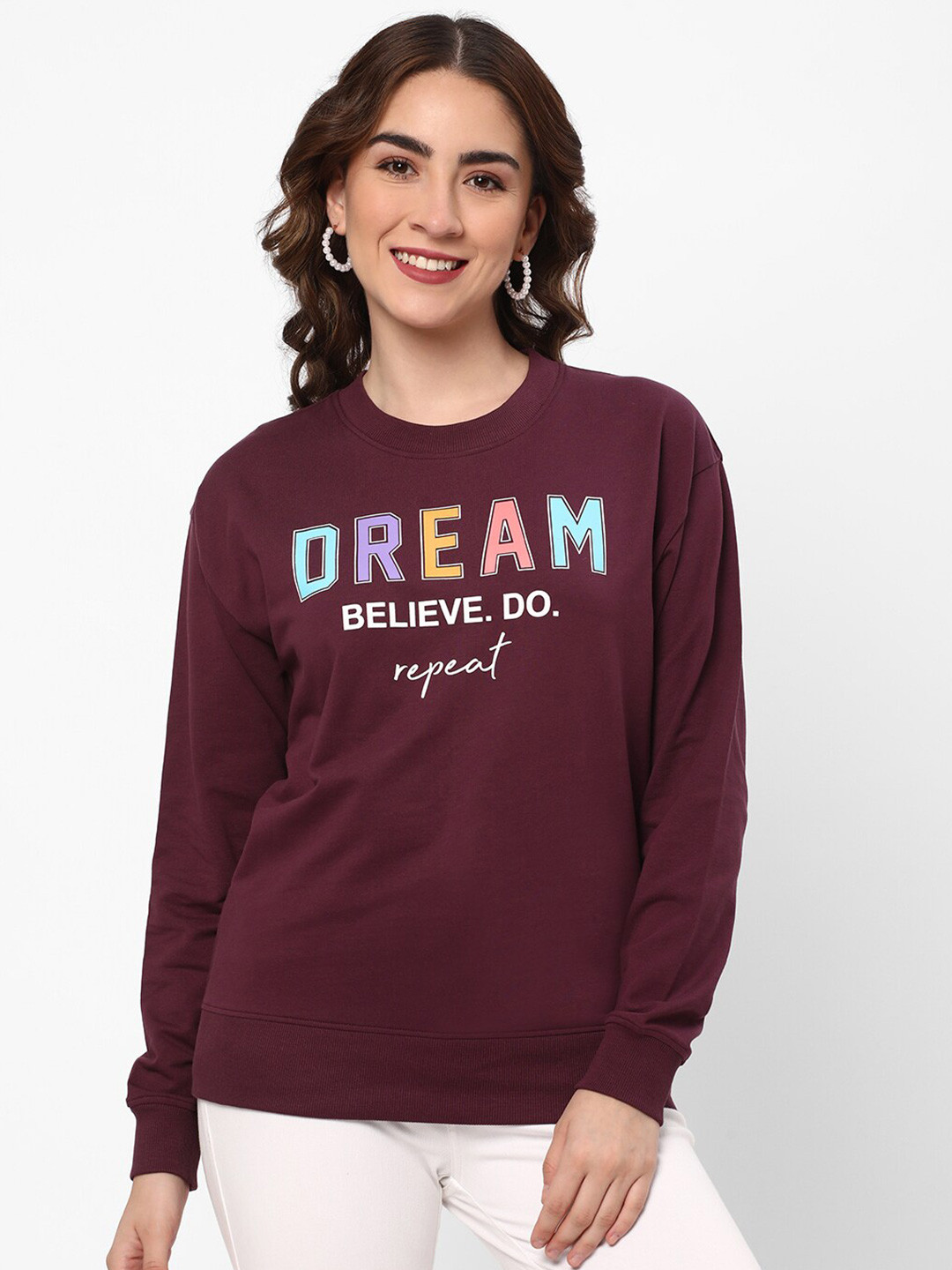 

R&B Typography Printed Cotton Pullover Sweatshirt, Burgundy