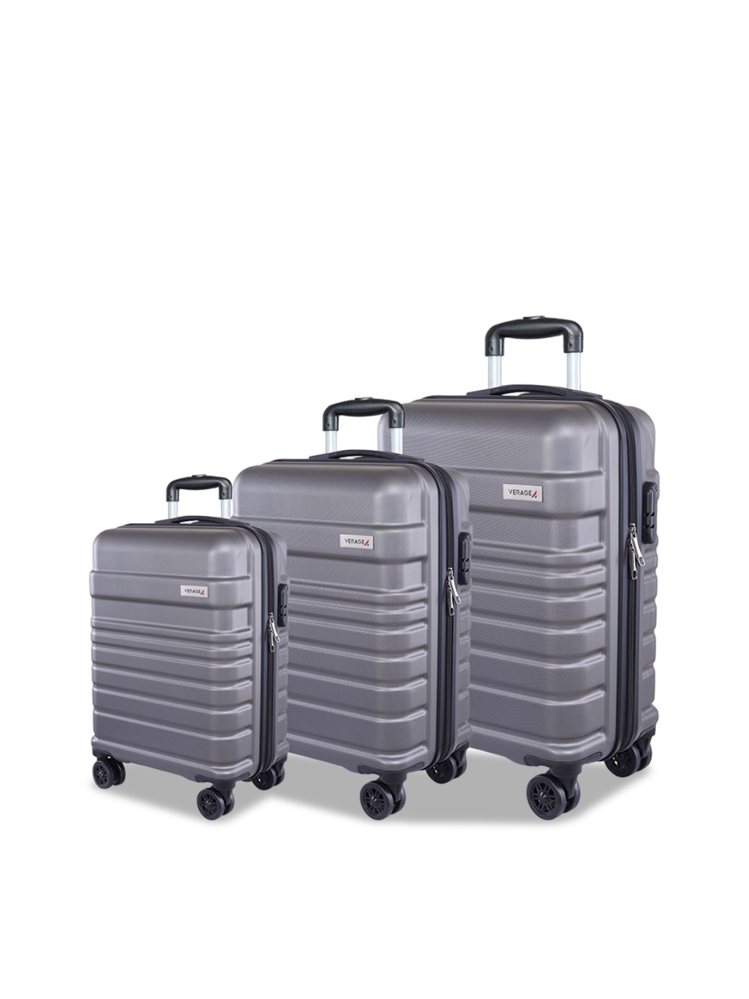 

VERAGE Set Of 3 Textured Hard-Sided Trolley Suitcases, Grey