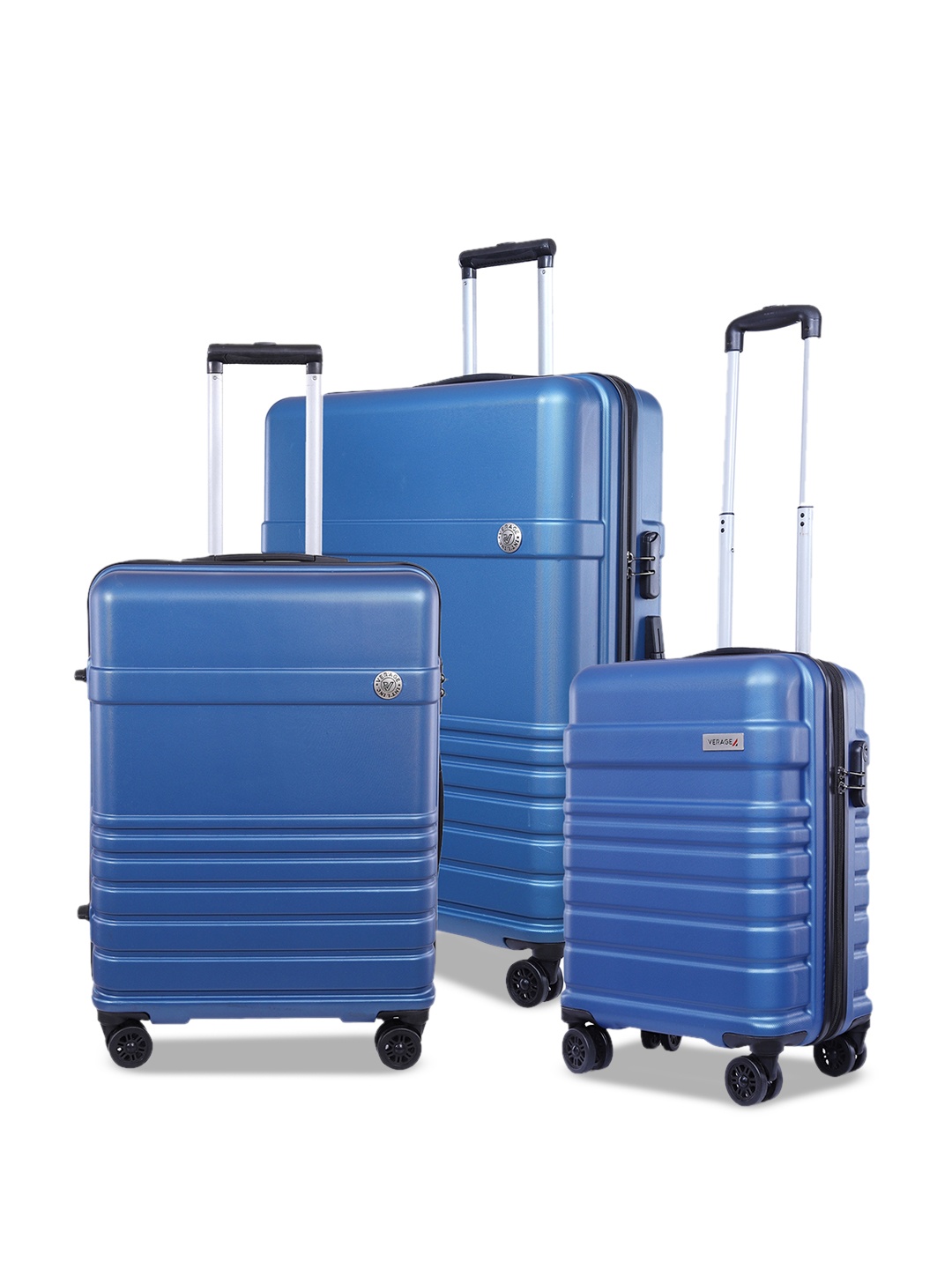 

VERAGE Set Of 3 Textured Hard-Sided Trolley Suitcases, Navy blue
