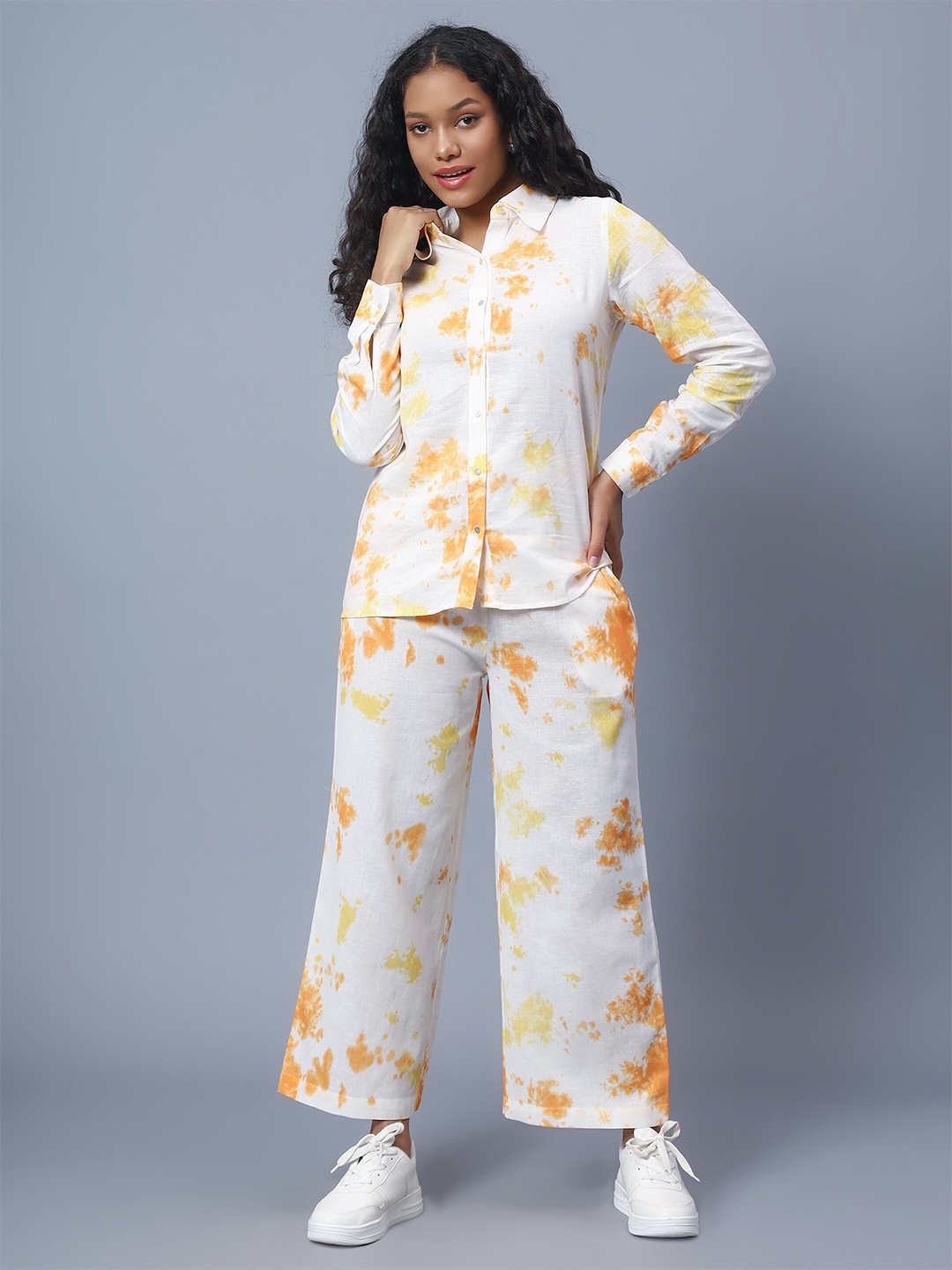 

Amagyaa Tie & Dyed Pure Cotton Shirt With Trousers, White