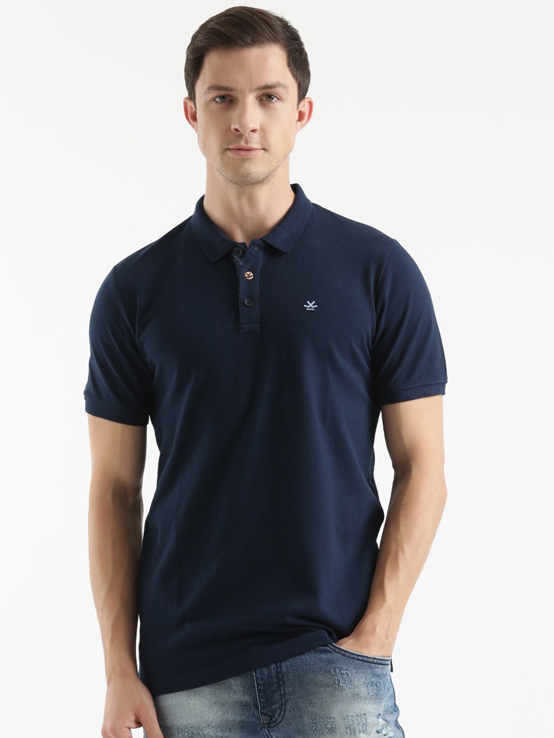 

WROGN Polo Collar Short Sleeves Cotton T-shirt, Navy blue
