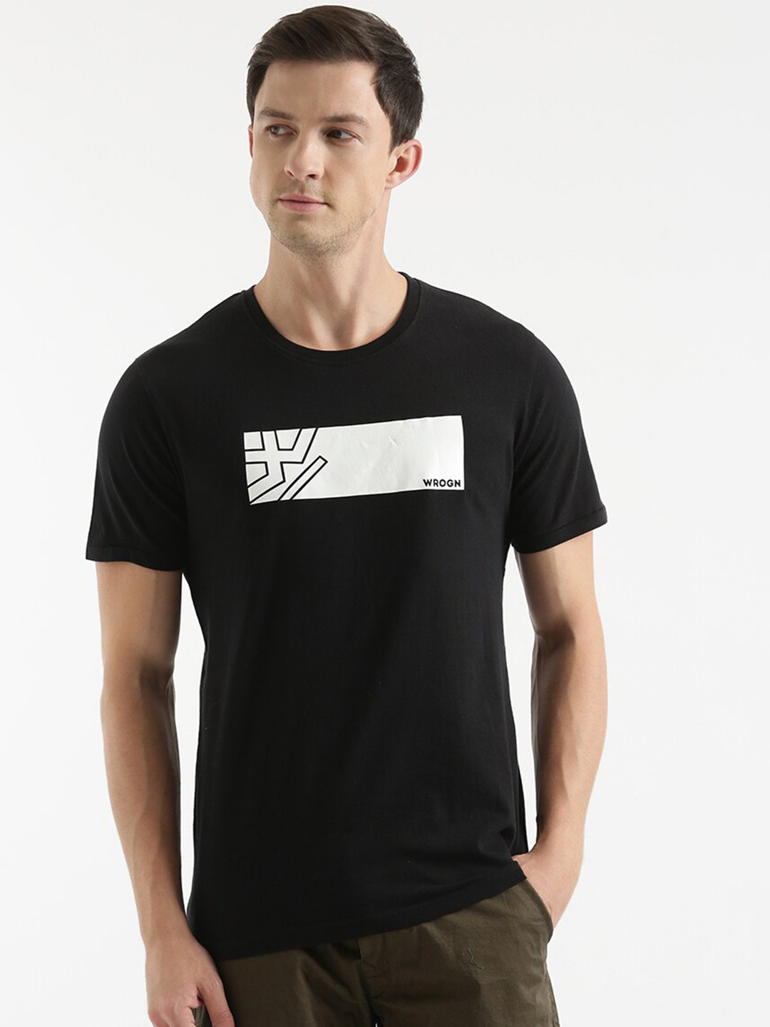

WROGN Graphic Printed Slim Fit Cotton T-shirt, Black