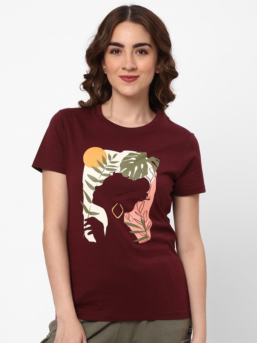 

R&B Graphic Printed Cotton T-shirt, Maroon
