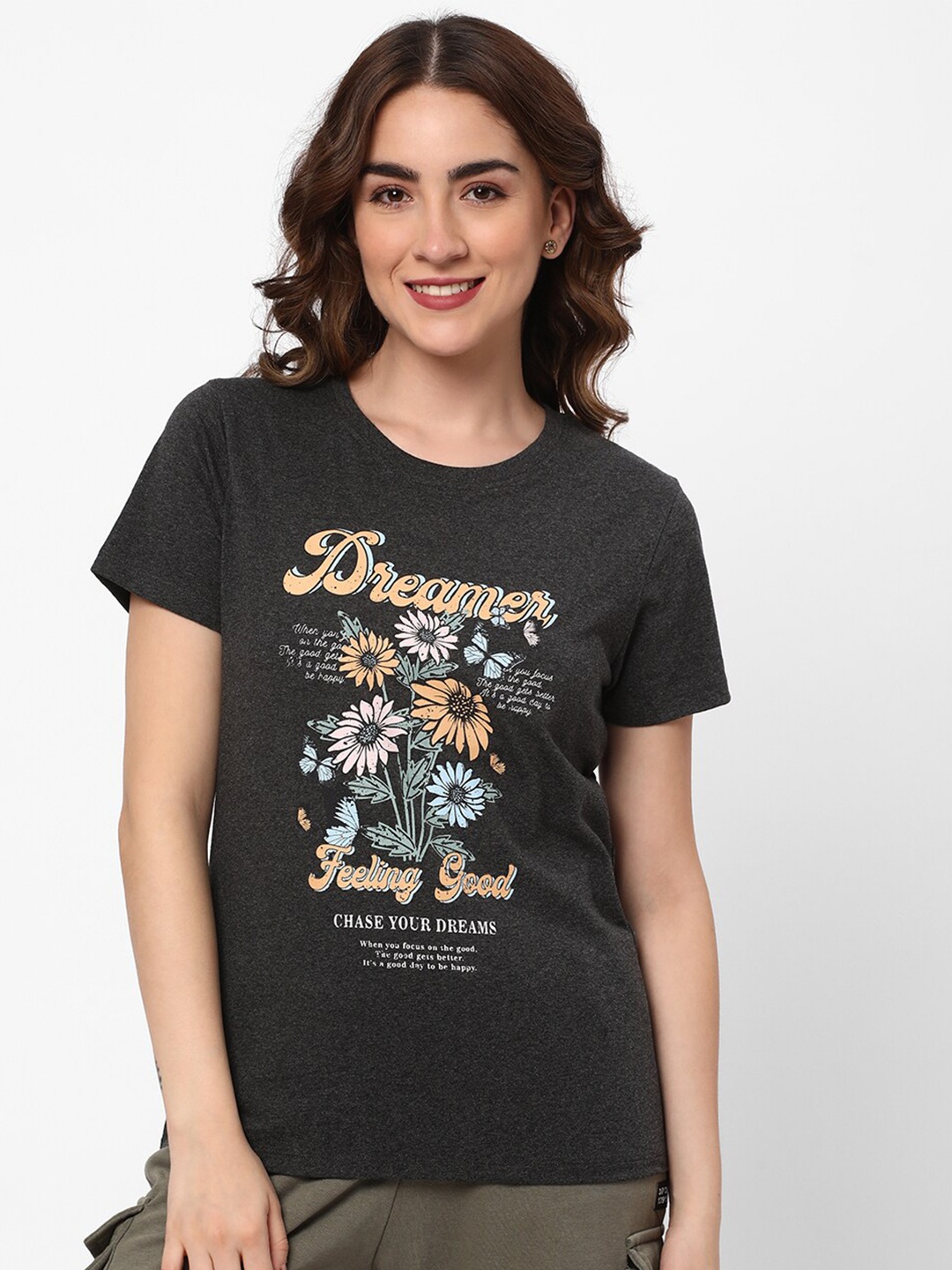 

R&B Graphic Printed Cotton T-shirt, Grey