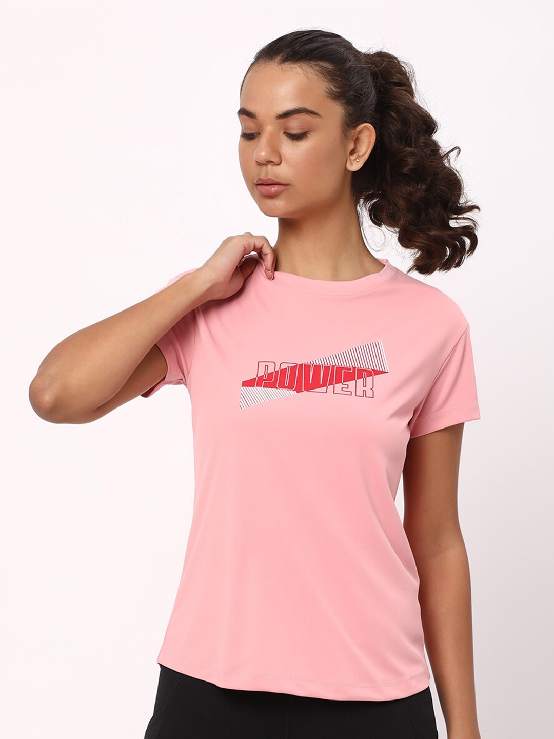 

R&B Typography Printed Round Neck Casual T-shirt, Pink