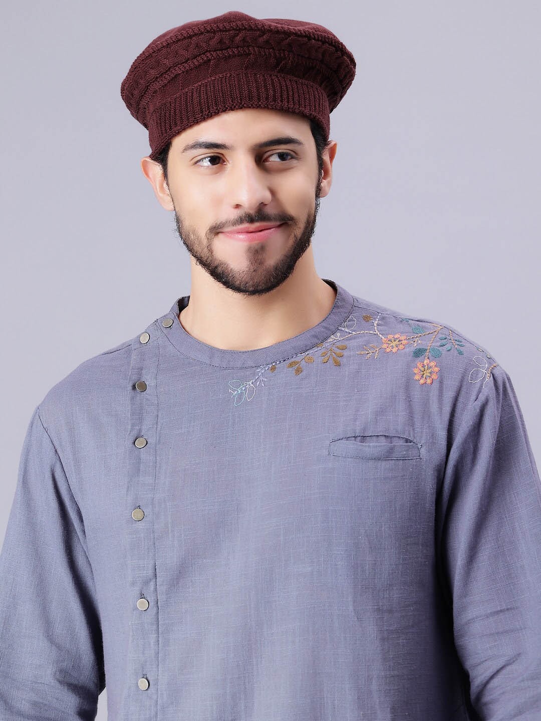 

Bharatasya Men Knitted Cotton Beanie, Brown