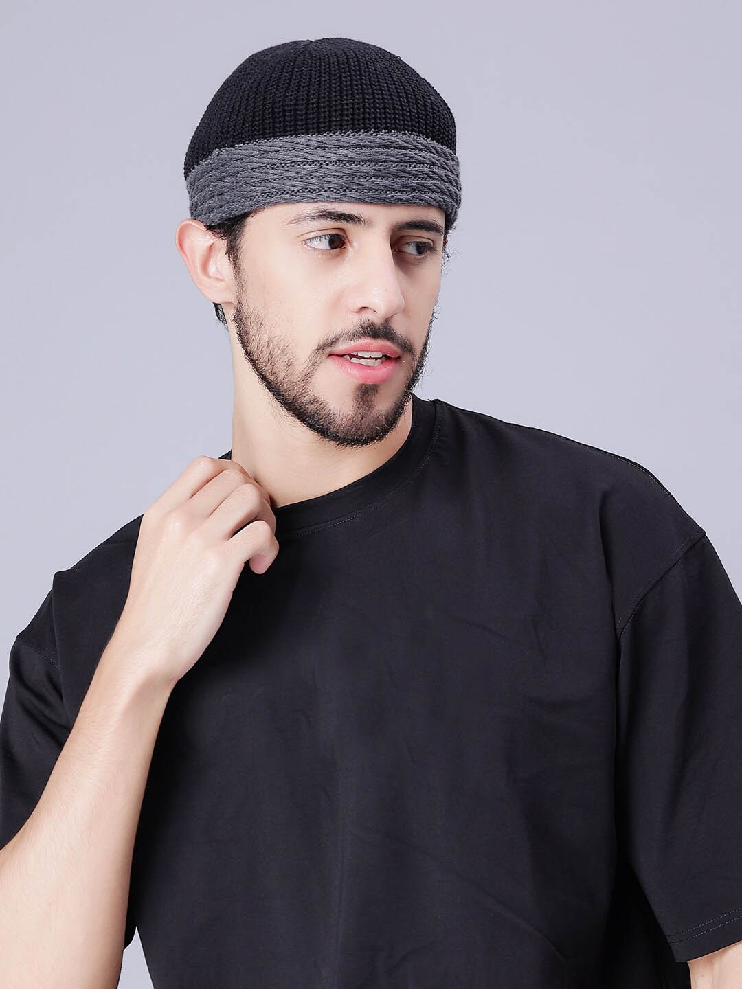 

Bharatasya Men Knitted Cotton Beanie, Black