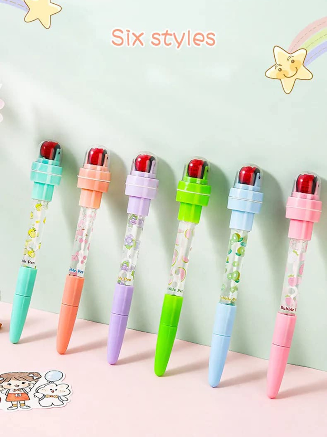 

MUREN 5 In 1 Multi-function Blue Pen With Light Bubbler with Stamp Cute Seal Roller Stamp