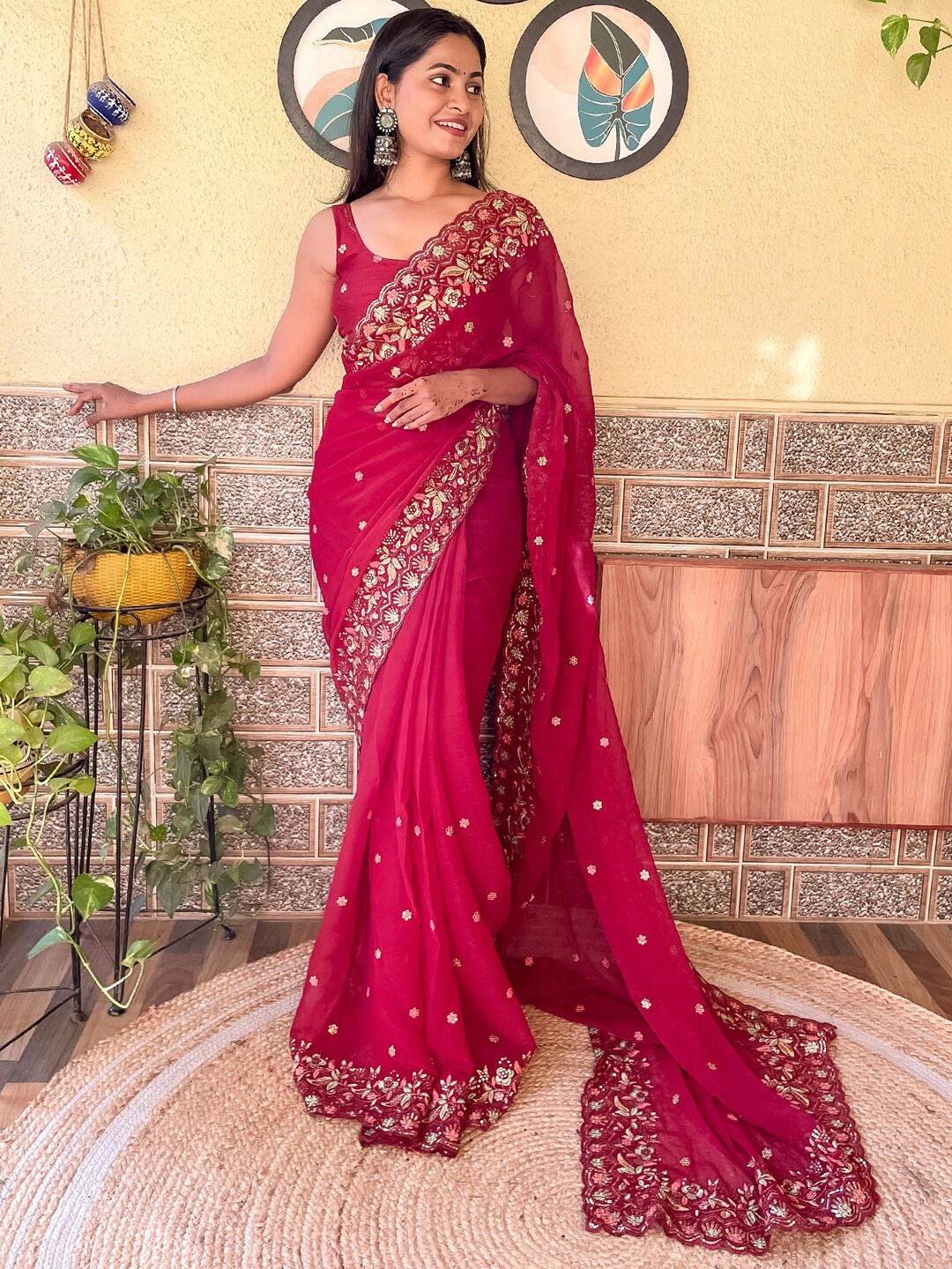 

Mitera Pink Embellished Sequinned Pure Georgette Saree