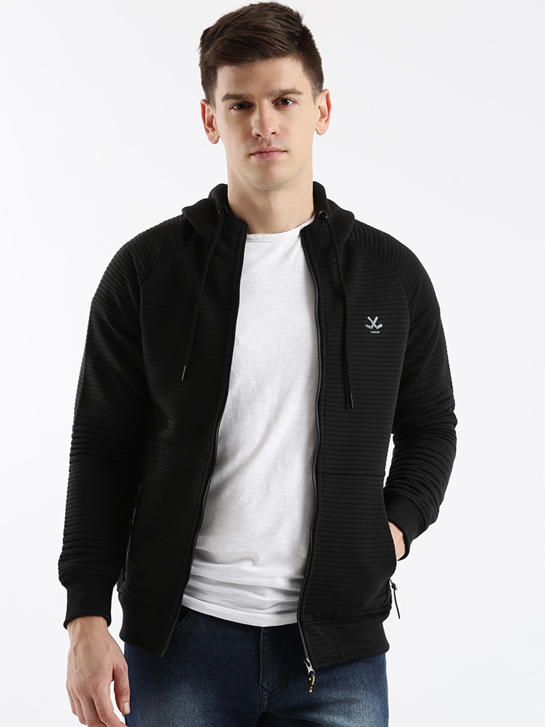 

WROGN Striped Hooded Bomber Jacket, Black