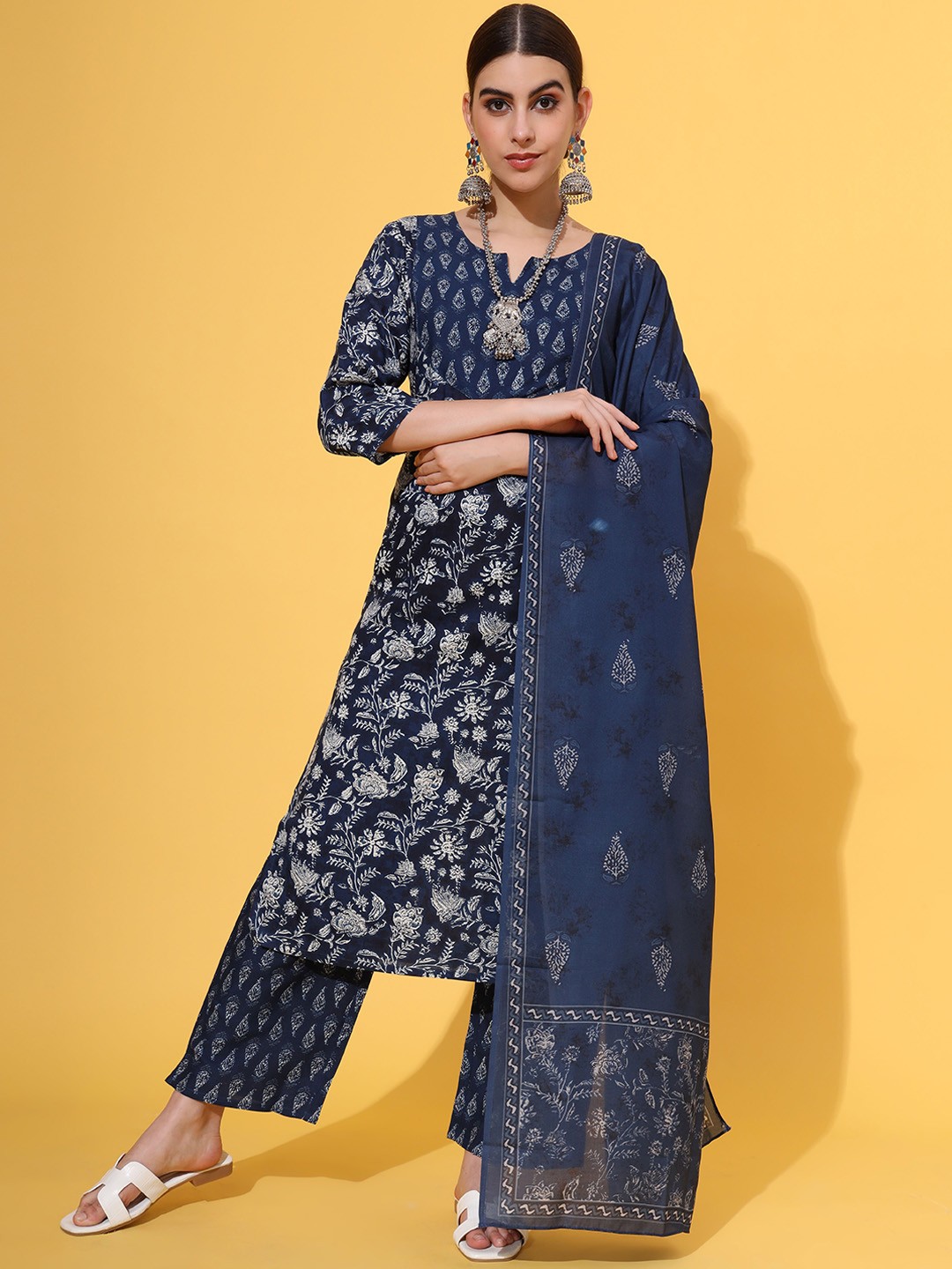 

KALINI Floral Printed Kurta & Palazzos With Dupatta, Blue