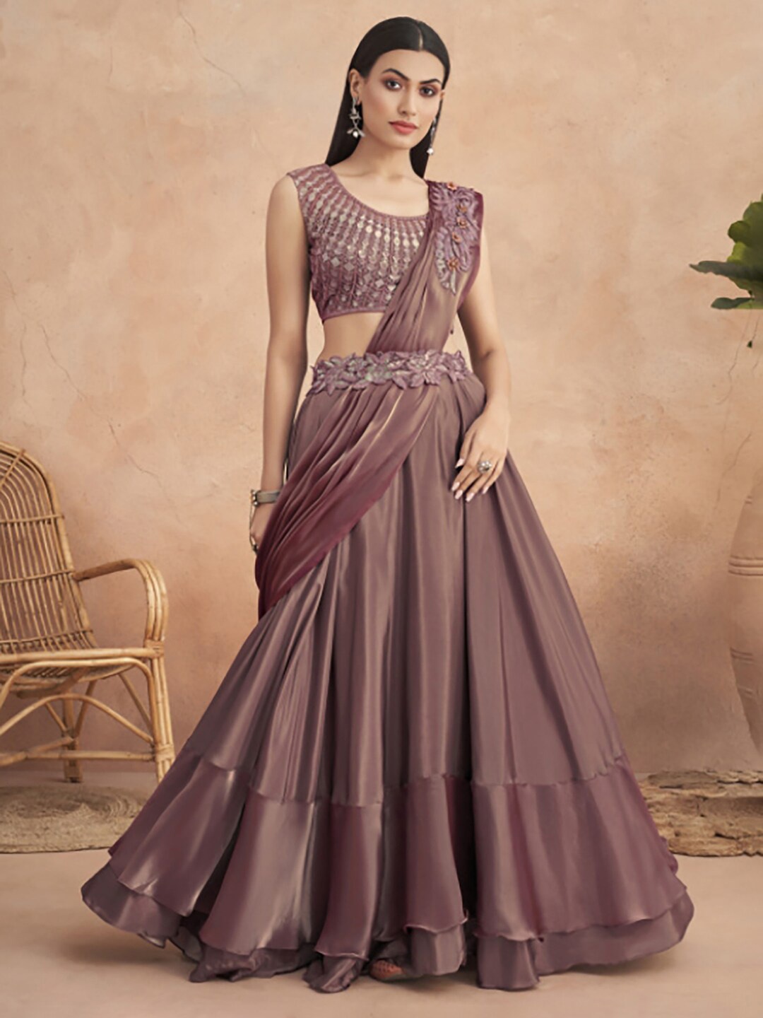 

Mitera Mauve Satin Saree