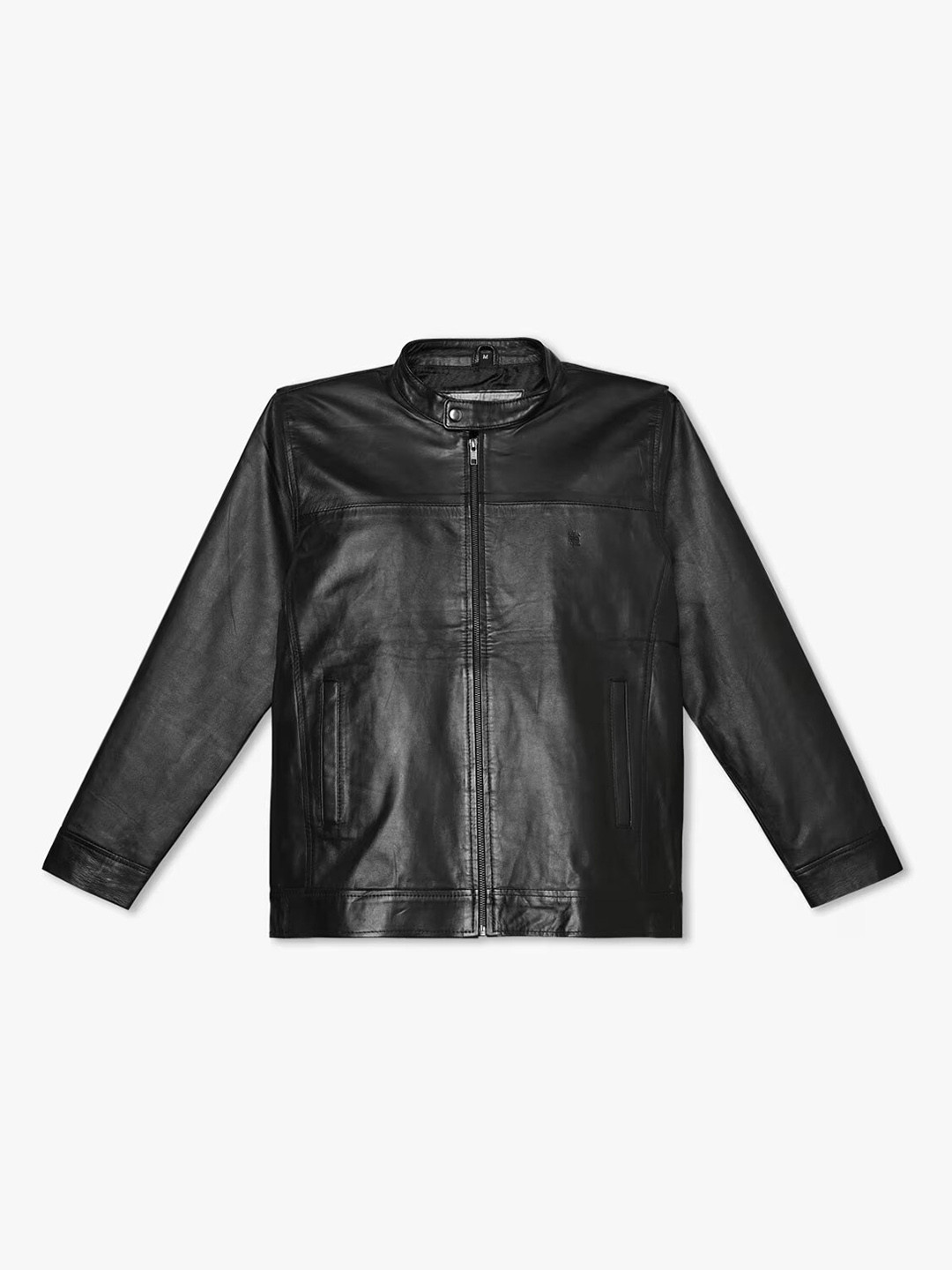 

Tortoise Mandarin Collar Lightweight Leather Jacket, Black