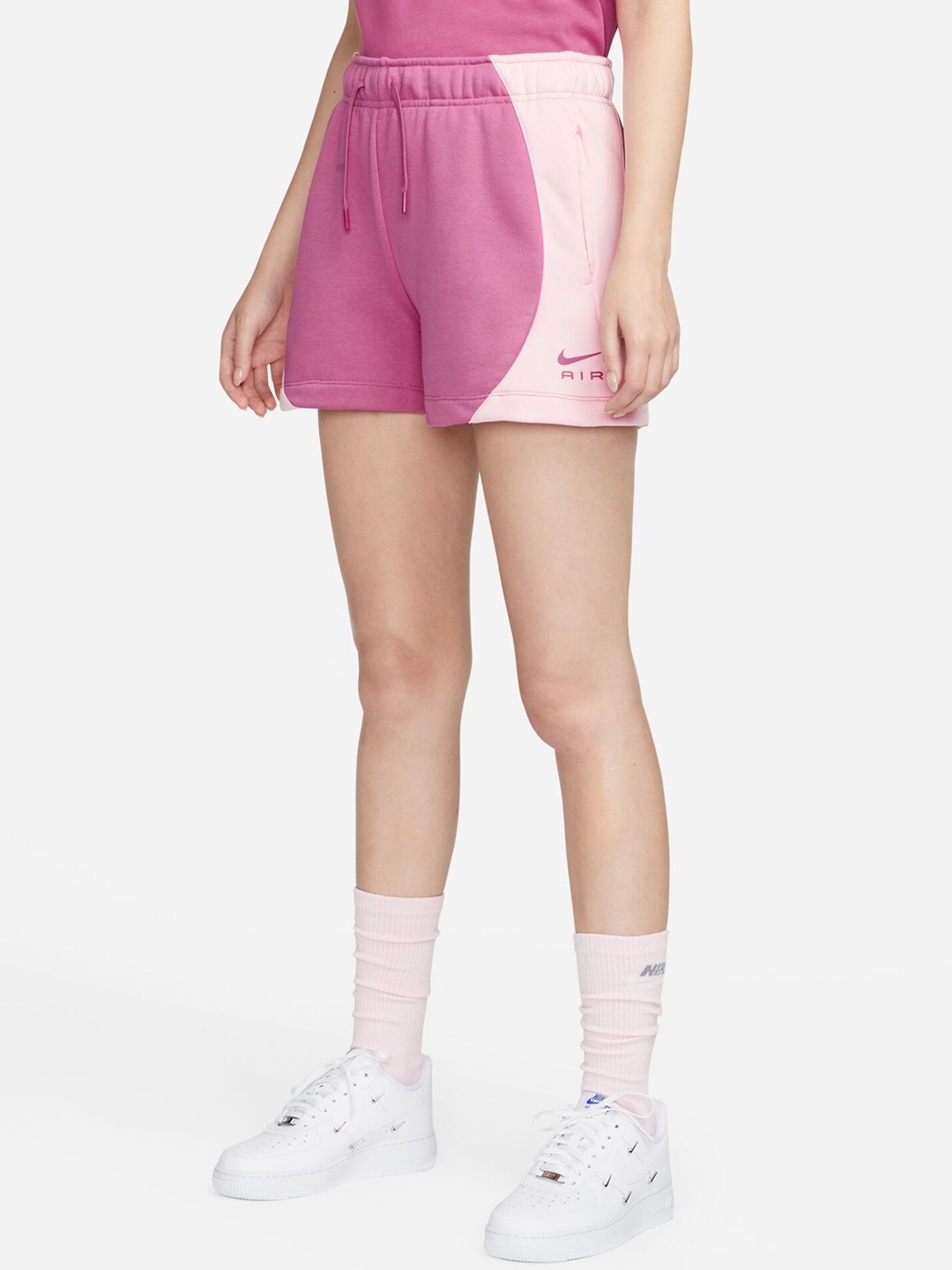 

Nike Air Women Air Fleece Colourblocked Mid-Rise Training Shorts, Pink