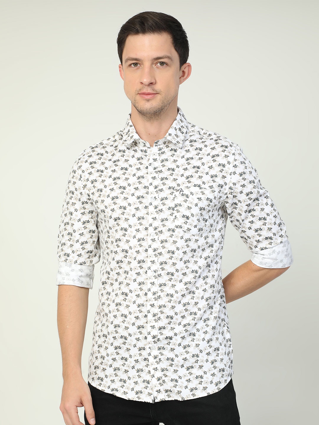 

CP BRO India Slim Fit Floral Opaque Printed Cotton Casual Shirt, White