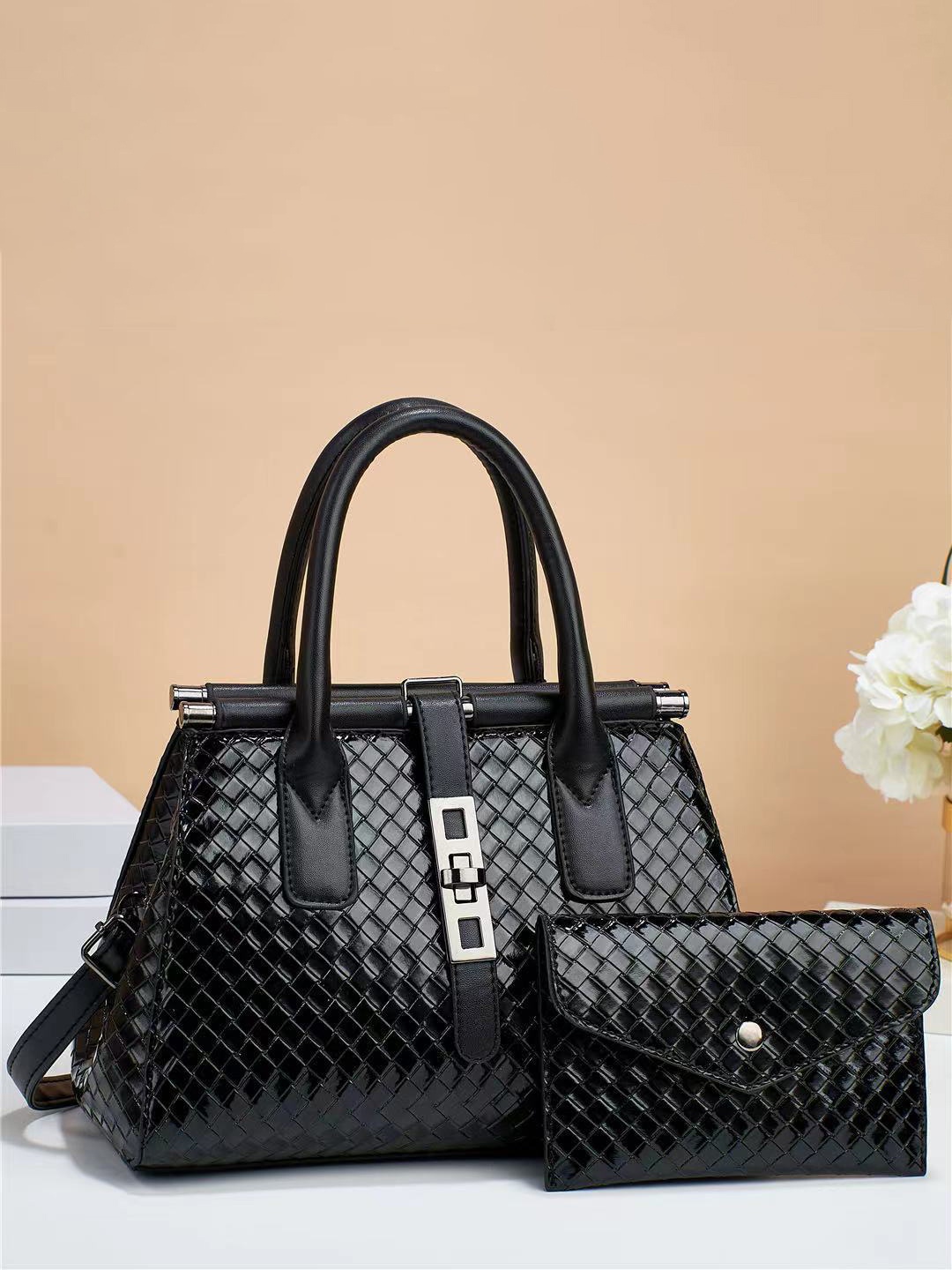 

Angeline Textured Structured Handheld Bag, Black