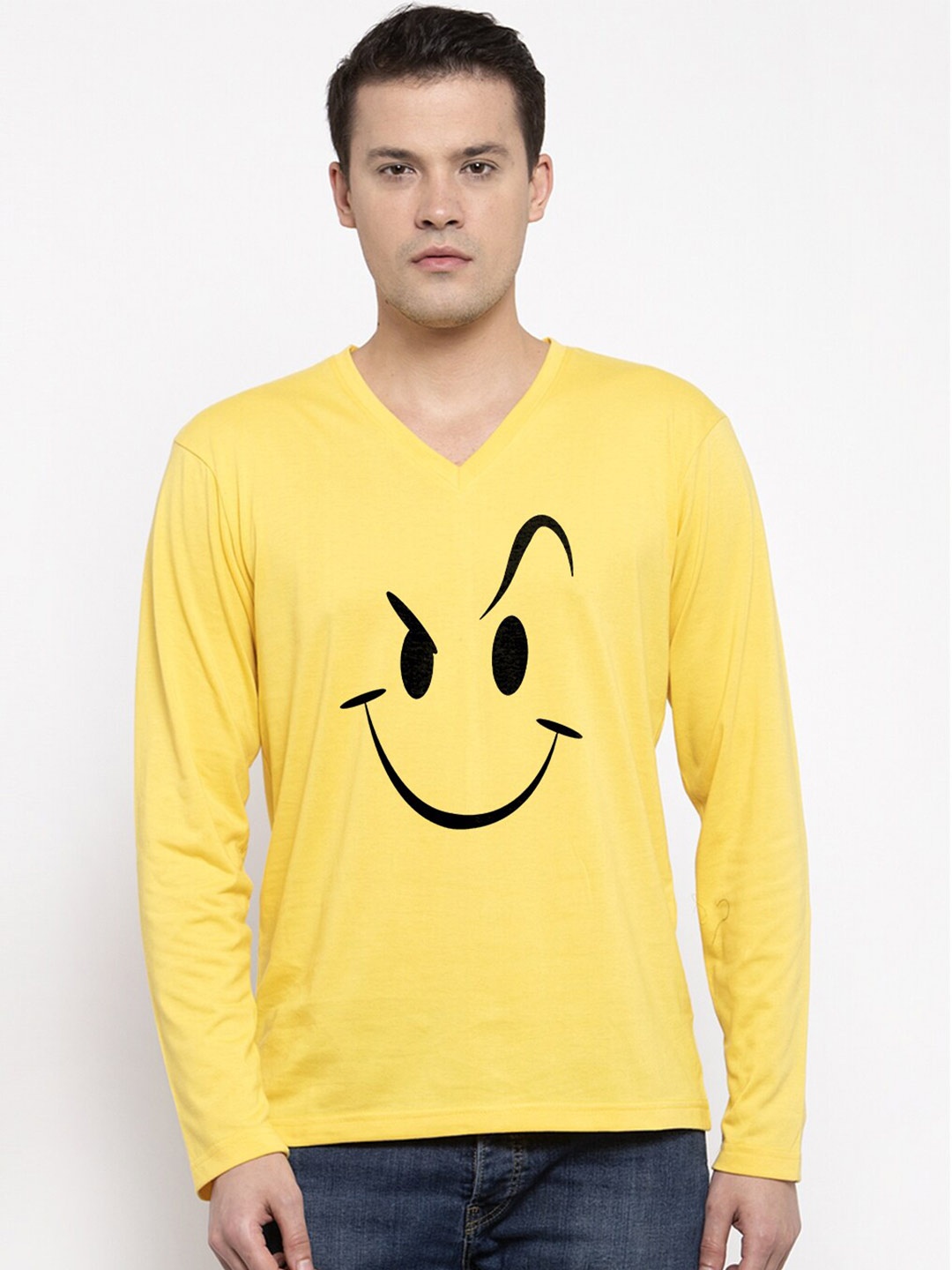 

Friskers Graphic Printed V-Neck Pure Cotton Slim Fit T-shirt, Yellow