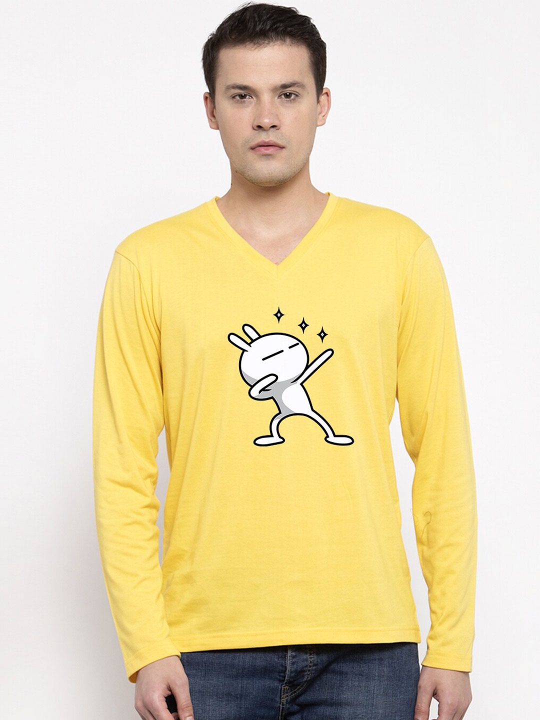 

Friskers Graphic Printed V-Neck Pure Cotton T-shirt, Yellow