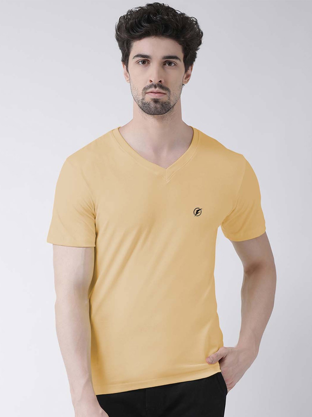 

Friskers V-Neck Pure Cotton Slim Fit T-shirt, Beige