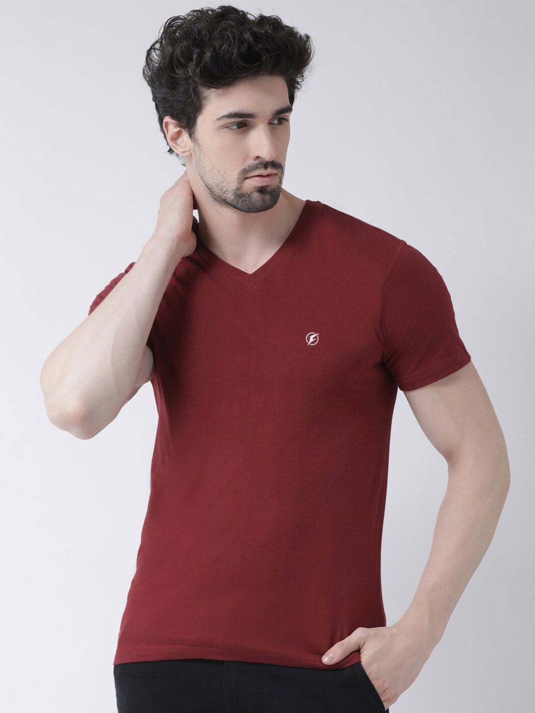 

Friskers V-Neck Pure Cotton Slim Fit T-shirt, Maroon