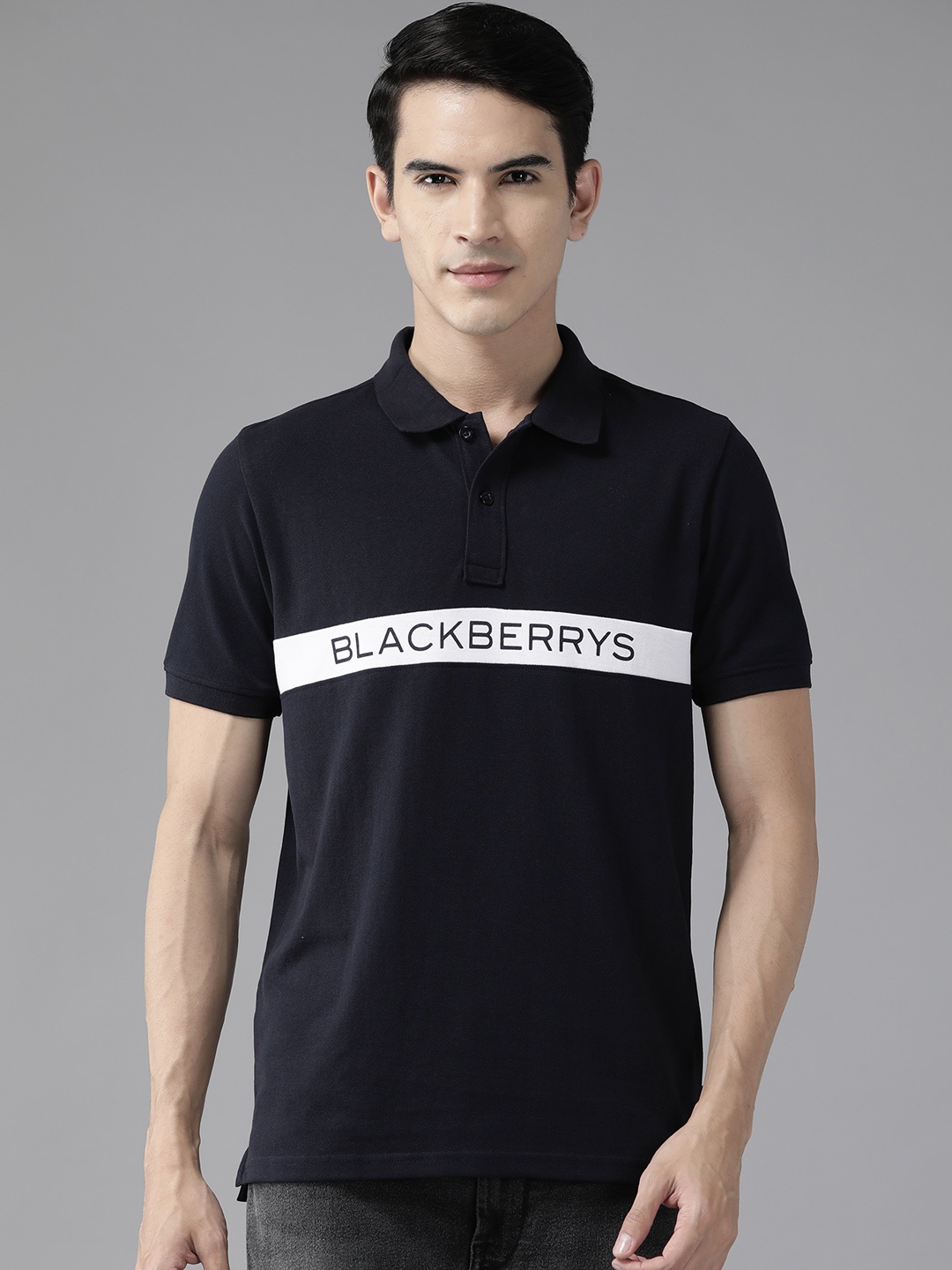 

Blackberrys Brand Logo Printed Polo Collar Slim Fit T-shirt, Navy blue