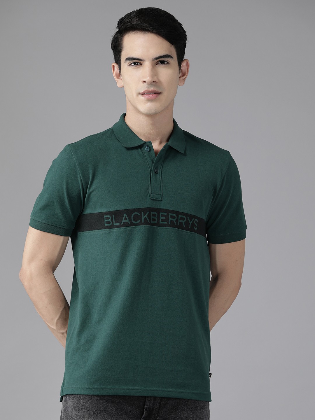 

Blackberrys Brand Logo Printed Polo Collar Slim Fit T-shirt, Green