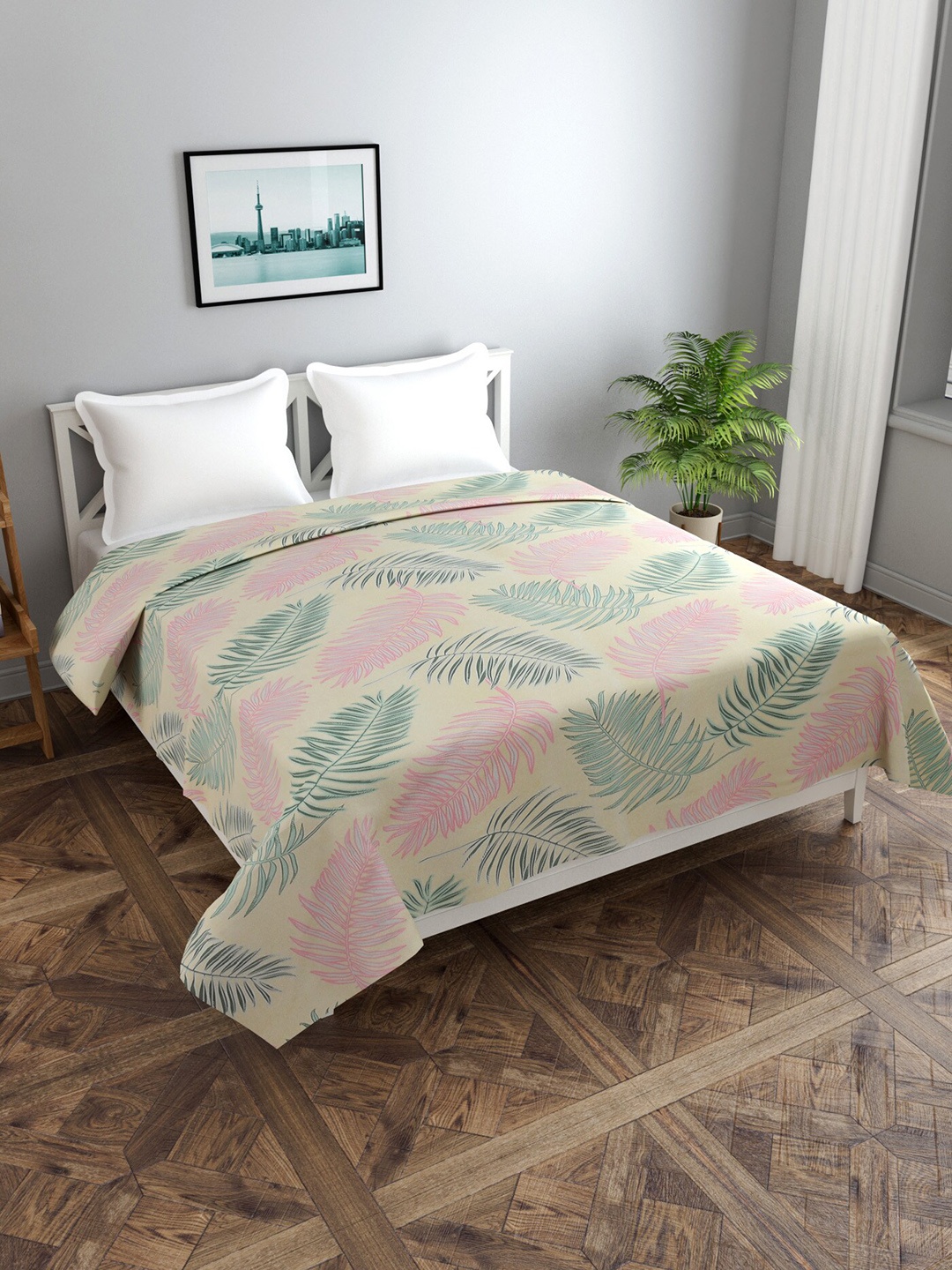 

MORADO Green & Pink Floral Printed Double Duvet Cover